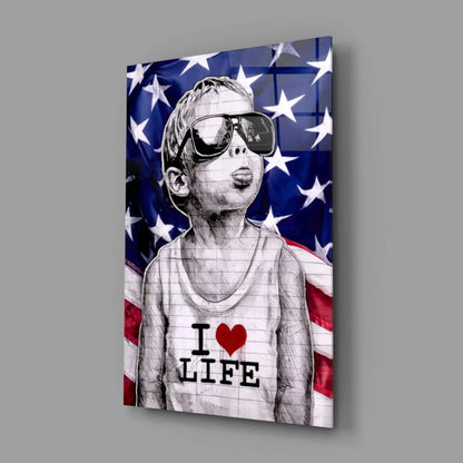 I Love Life Patriotic Kid Canvas Wall Art Print | Glass Wall Art Print | vintageantiquesgifts.com