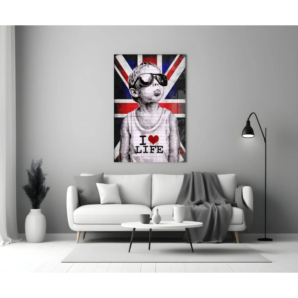 Cool British Kid Canvas Wall Art with I Love Life Message | Modern Wall Art Decor | vintageantiquesgifts.com