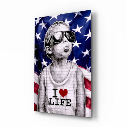 I Love Life Patriotic Kid Canvas Wall Art Print | Insigneart USA | vintageantiquesgifts.com