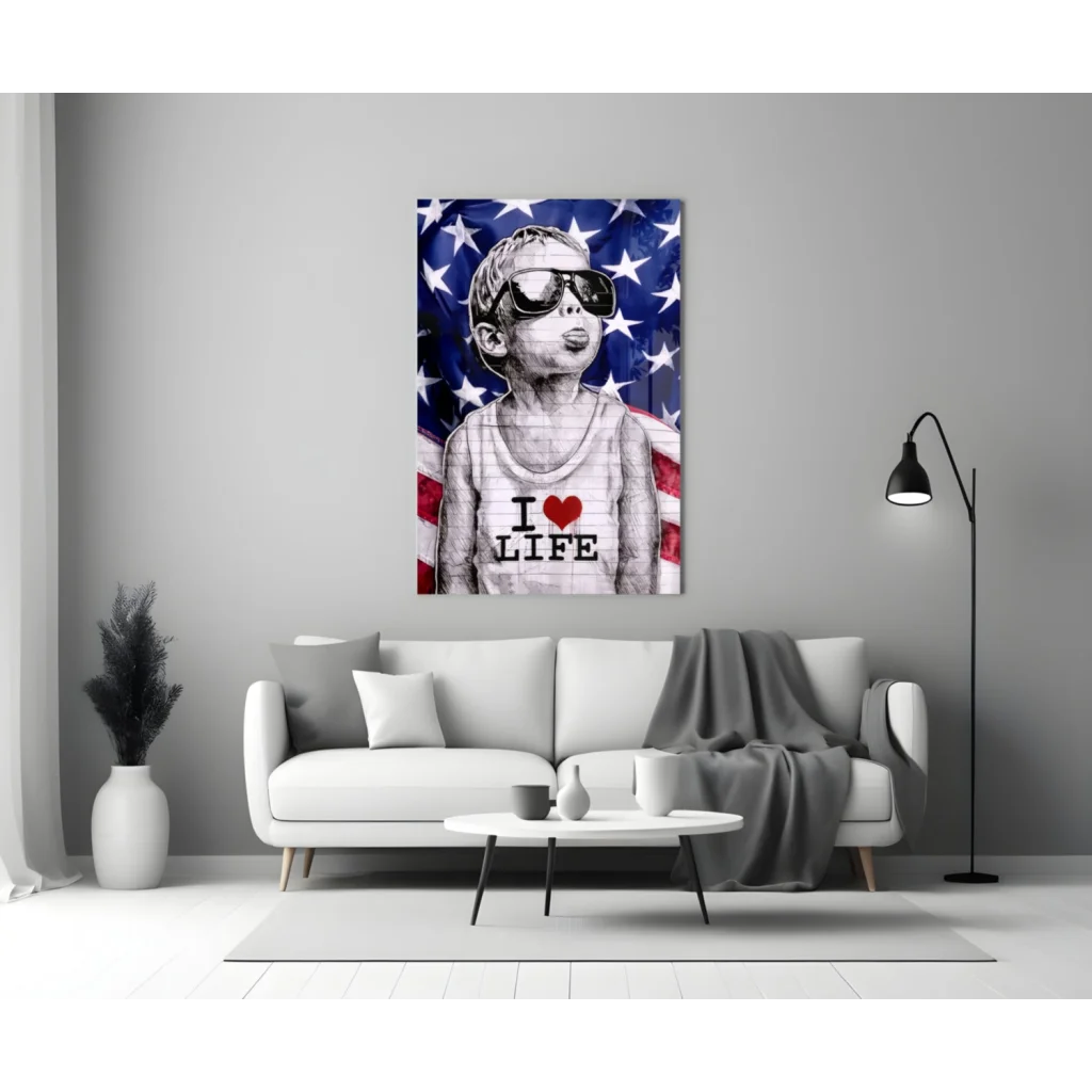 I Love Life Patriotic Kid Canvas Wall Art Print | Modern Wall Art Decor | vintageantiquesgifts.com