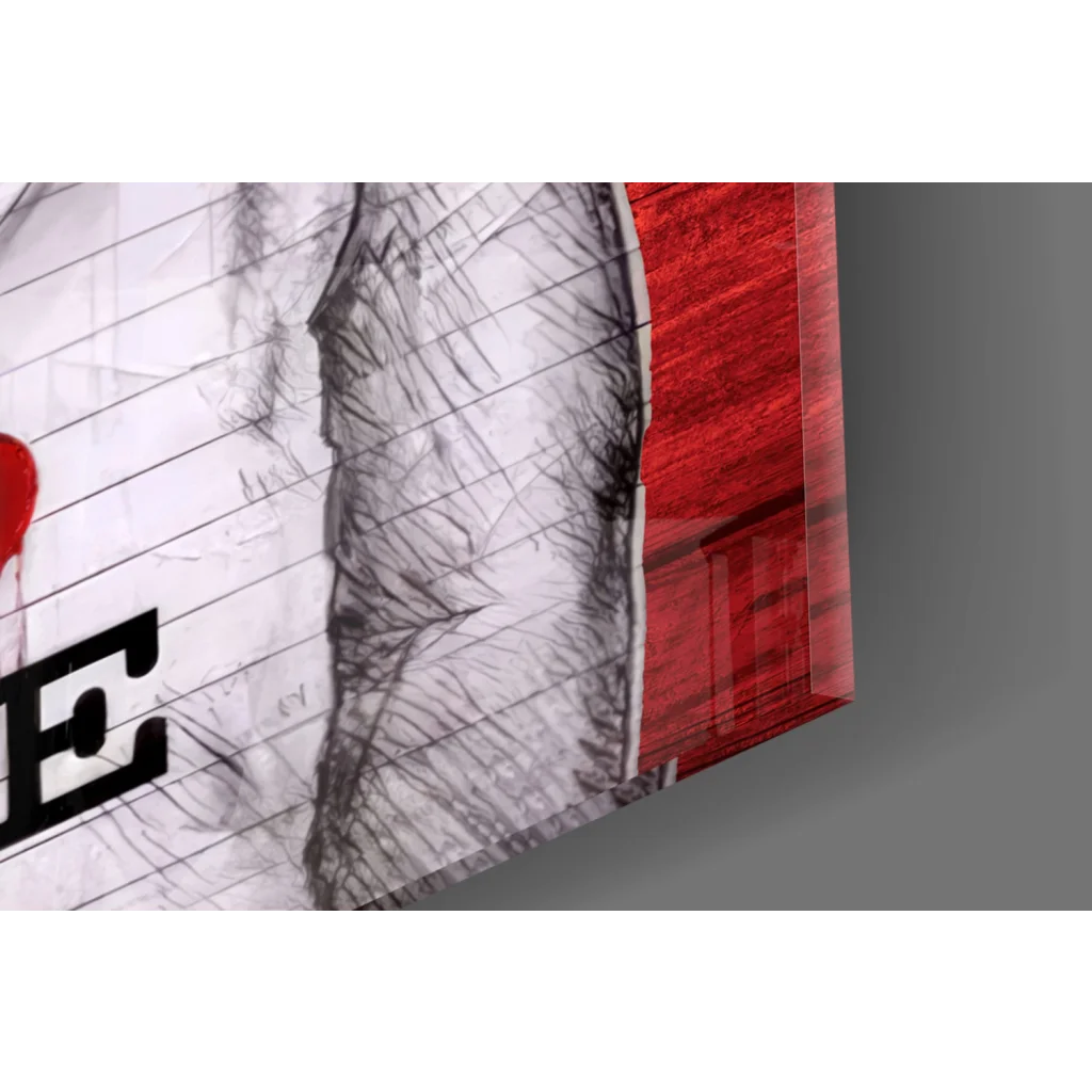 Abstract hand sketch on red glass wall art, I love life flag for kids room