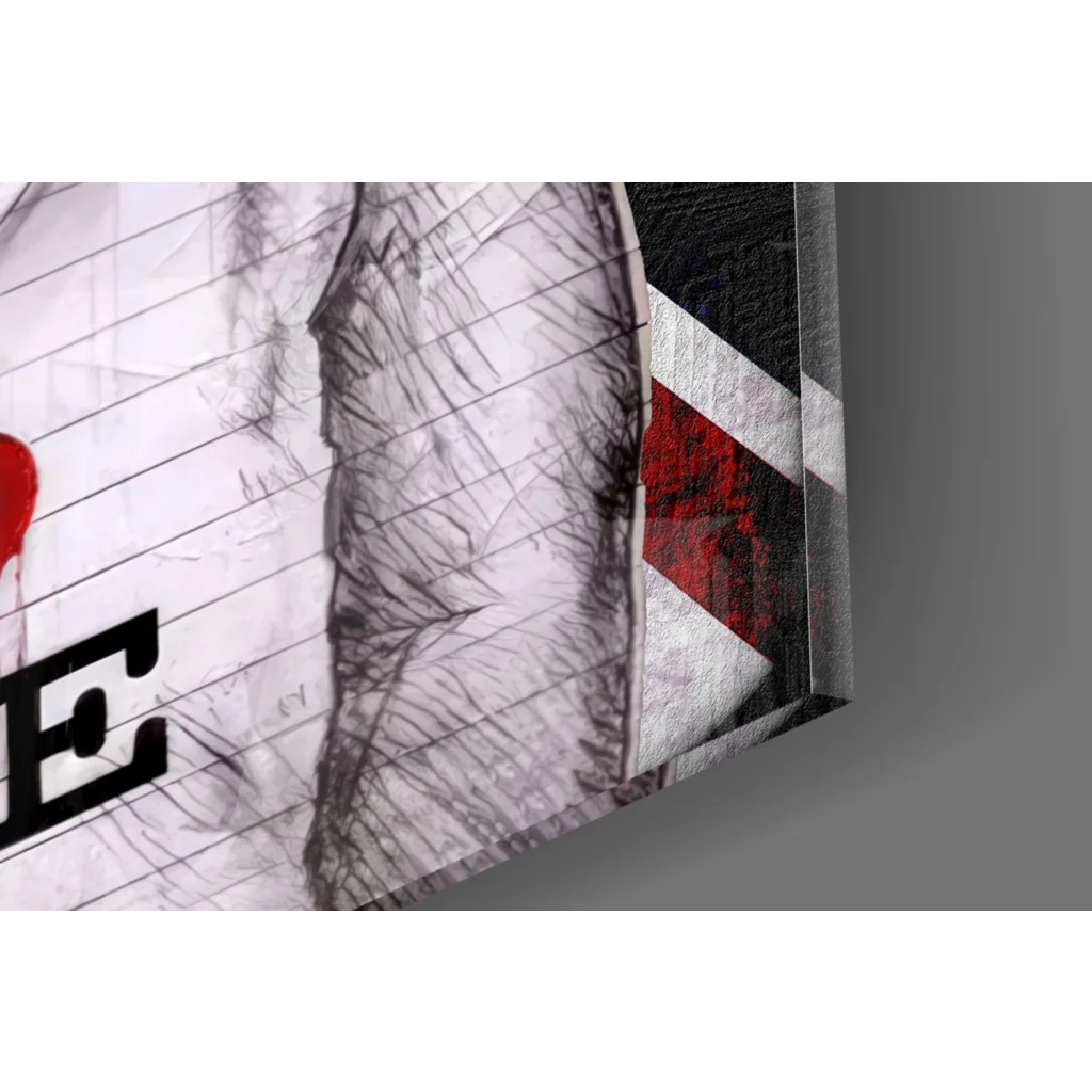Cool British Kid black and white sketch canvas wall art with red heart and I love life message