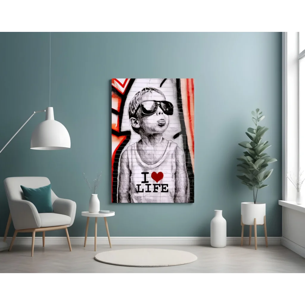 I Love Life Graffiti Kid Canvas Wall Art Print | Contemporary Home Wall Art | vintageantiquesgifts.com