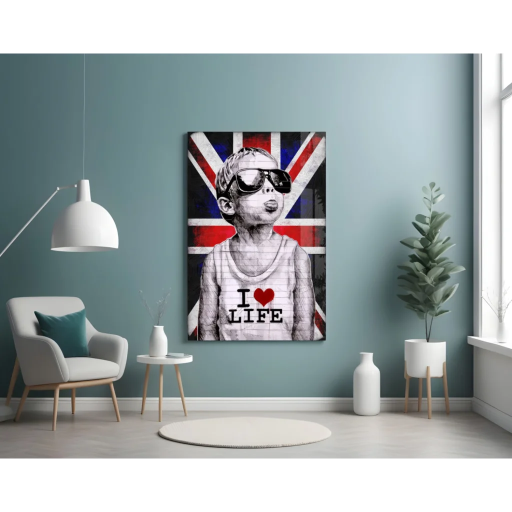 Cool British Kid Canvas Wall Art with I Love Life Message | Contemporary Home Wall Art | vintageantiquesgifts.com