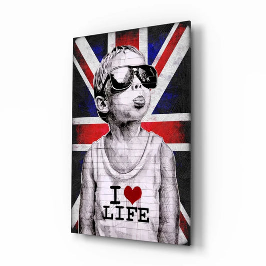 Cool British Kid Canvas Wall Art with I Love Life Message | Insigneart USA | vintageantiquesgifts.com