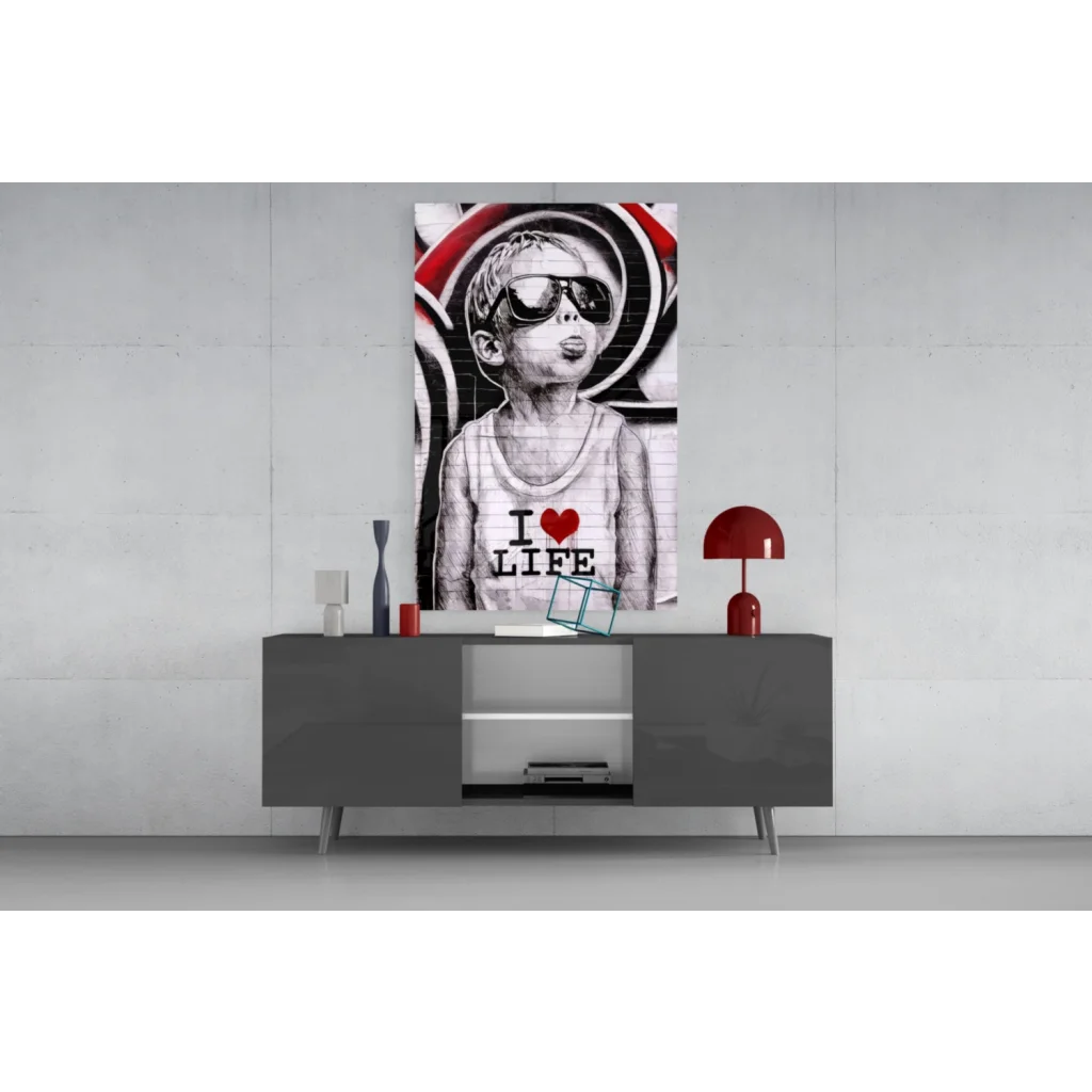 I Love Life graffiti street art canvas wall art print with cool kid in shades