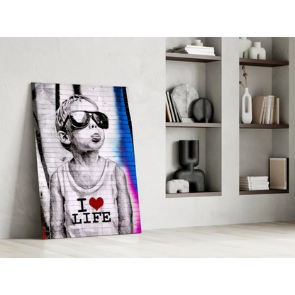 Banksy I Love Life vibrant canvas wall art print