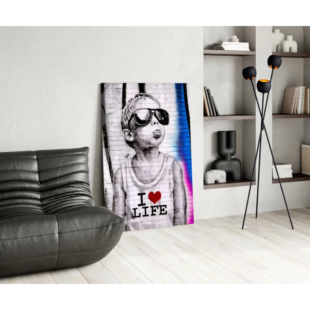 Vibrant I Love Life canvas wall art print with i heart life design