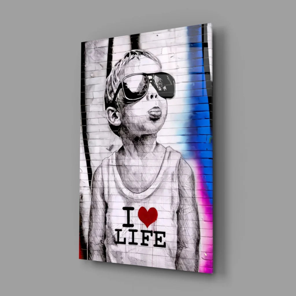 I Love Life vibrant wall art print with tank top, sunglasses, graffiti