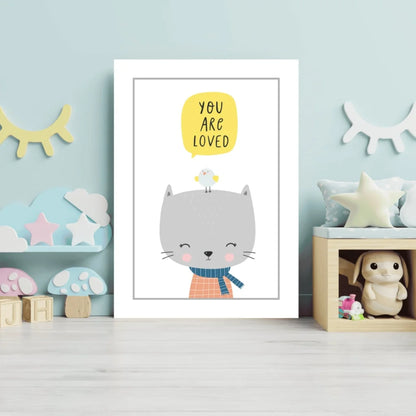 Insigne aluminum print of loved cat illustration with bird