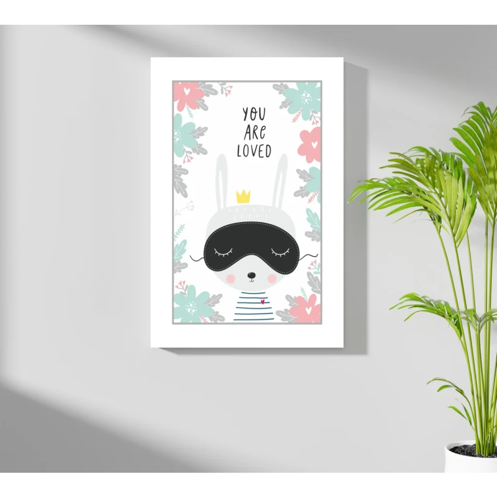 Cute bunny in sleep mask and crown on insigne aluminum print, you are loved