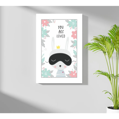 Cute bunny in sleep mask and crown on insigne aluminum print, you are loved