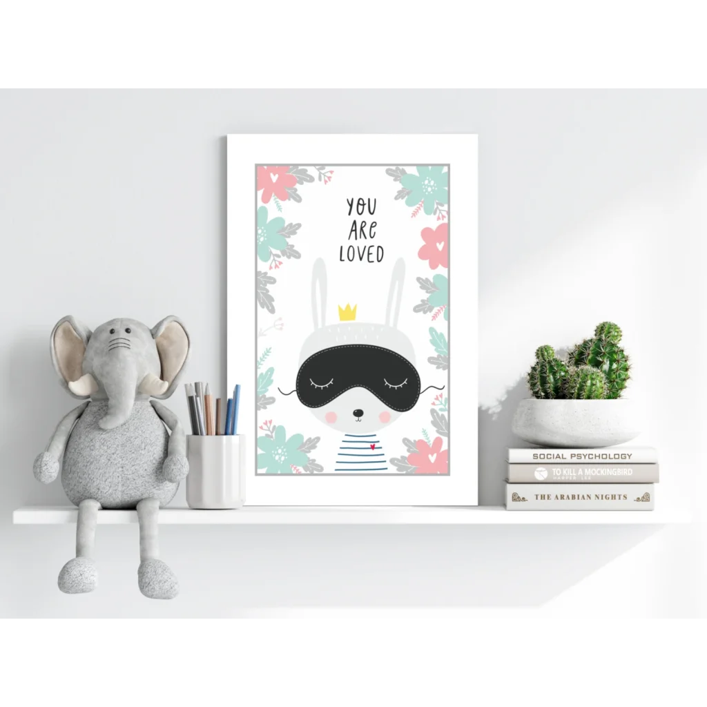 Cute bunny in sleep mask on Insigne aluminum print: you are loved