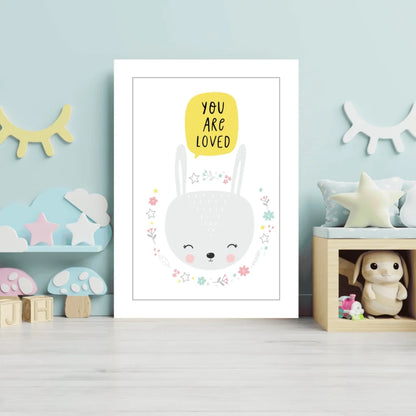 You Are Loved Bunny Insigne Aluminum Print for Kids Room | Modern Wall Art Decor | vintageantiquesgifts.com