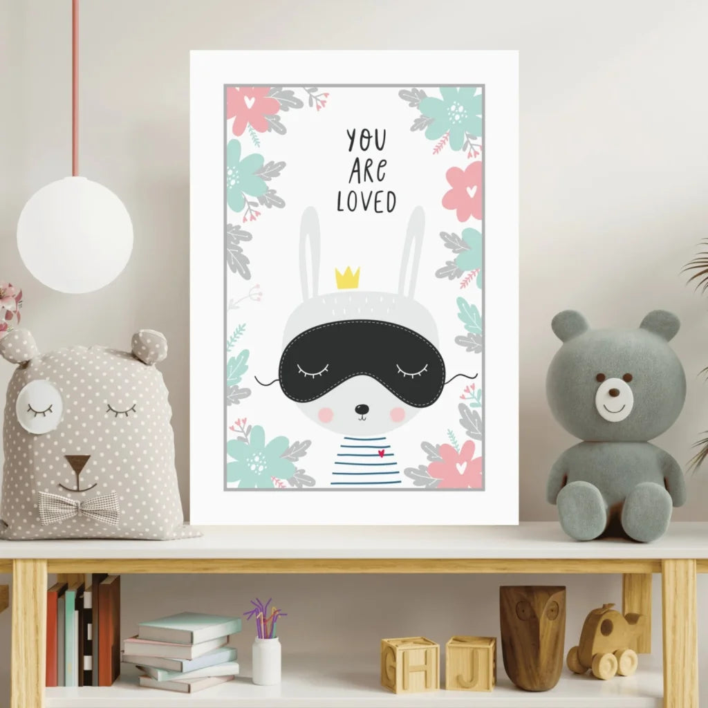 Adorable bunny you are loved insigne aluminum print for kids room