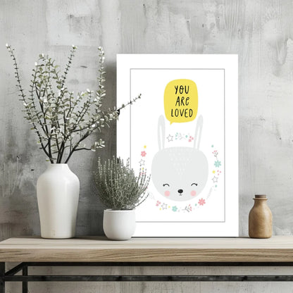You Are Loved Bunny Insigne Aluminum Print for Kids Room | Glass Wall Art Print | vintageantiquesgifts.com
