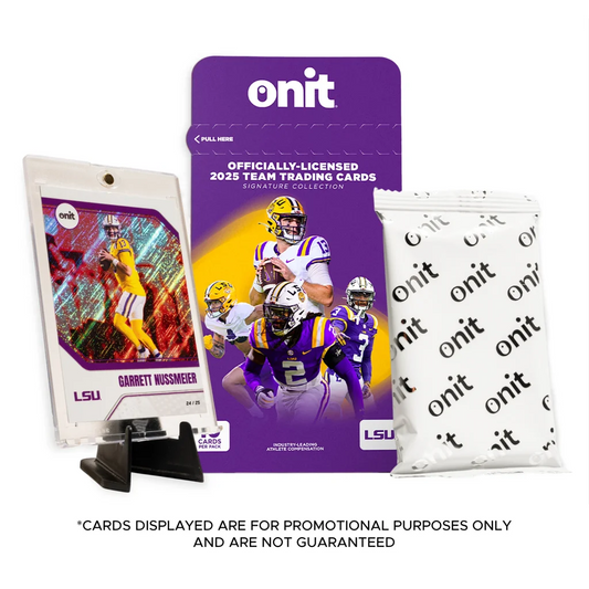LSU Football trading cards single pack with clear sleeve and black stand