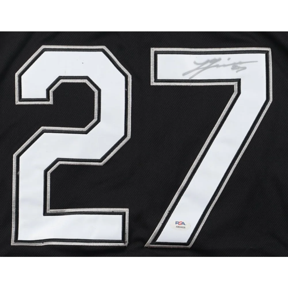 Black Chicago White Sox jersey with white number 27 and signature PSA certified