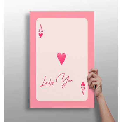 Lucky You Pink Heart Ace Playing Card Aluminum Print