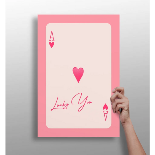 Lucky You Pink Heart Ace Playing Card Aluminum Print