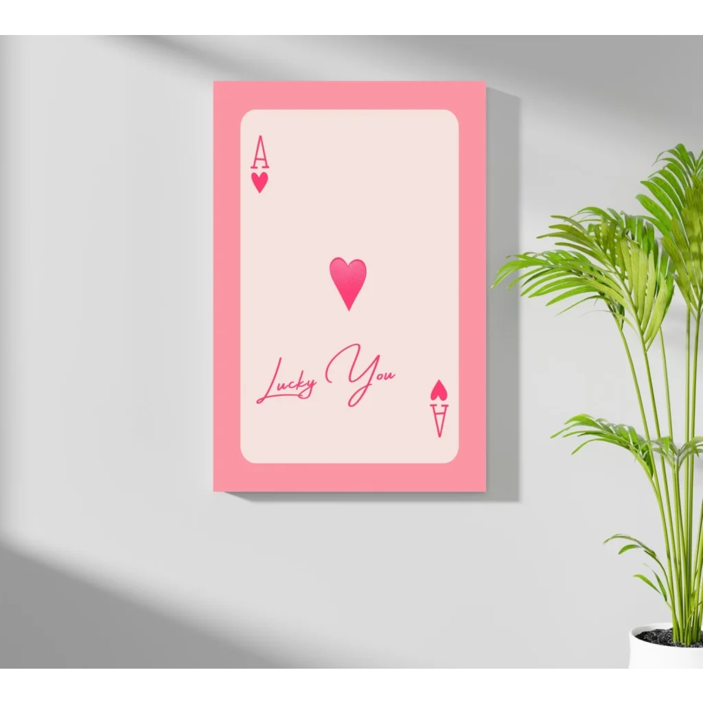Lucky You Pink Heart Ace Playing Card Aluminum Print