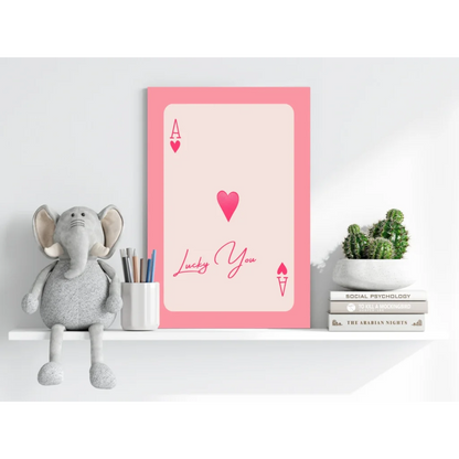 Lucky You Pink Heart Ace Playing Card Aluminum Print Wall Art