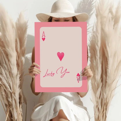 Lucky You pink heart ace playing card aluminum print