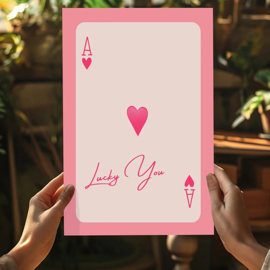Lucky You Pink Heart Ace Playing Card Aluminum Print