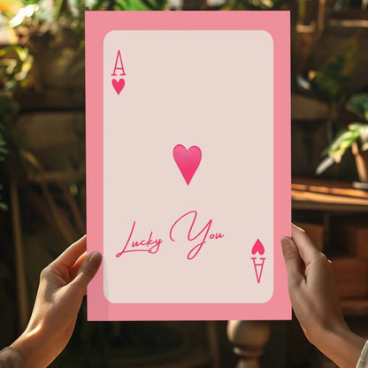 Lucky You Pink Heart Ace Playing Card Aluminum Print