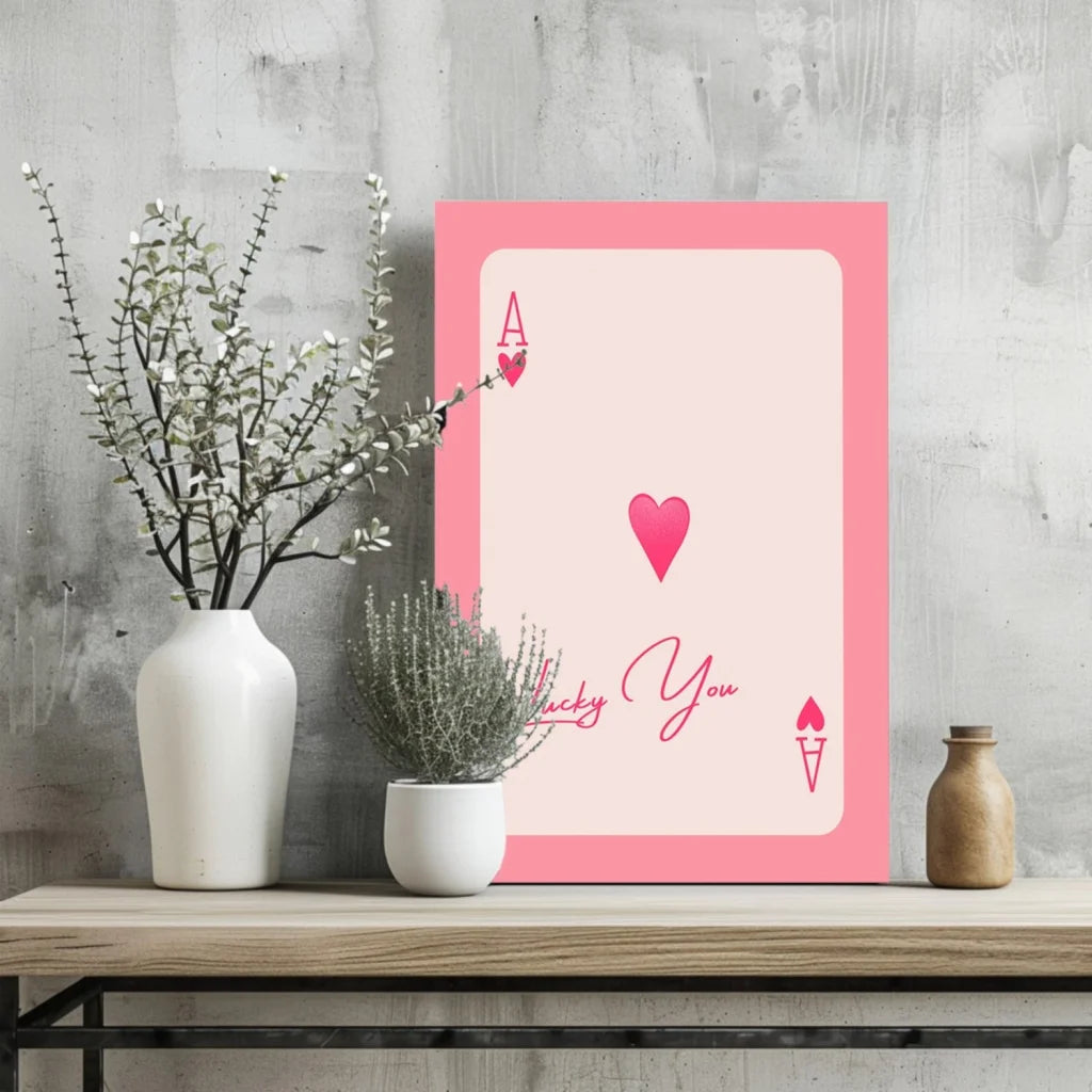 Lucky You Pink Heart Ace Playing Card Aluminum Print