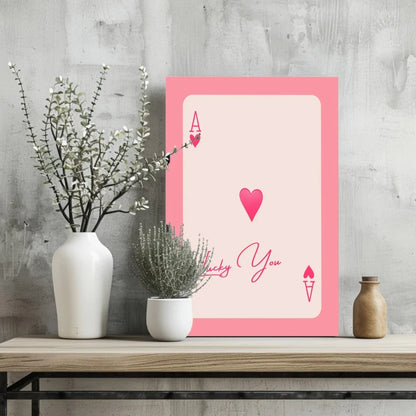 Lucky You Pink Heart Ace Playing Card Aluminum Print
