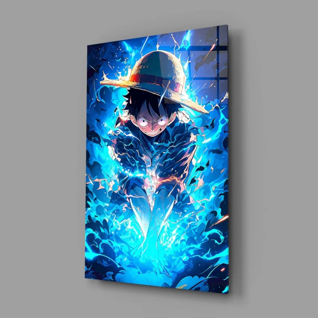 Luffy Electric Energy One Piece Glass Wall Art Canvas | Glass Wall Art Print | vintageantiquesgifts.com