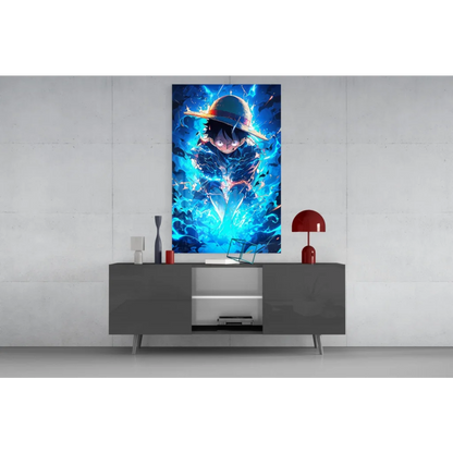 Vibrant Luffy Electric Energy One Piece glass wall art poster
