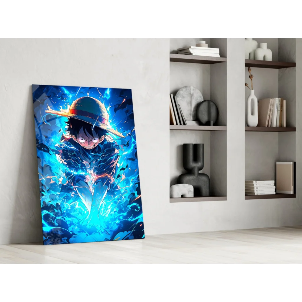 Vibrant Luffy Electric Energy One Piece Glass Wall Art Canvas