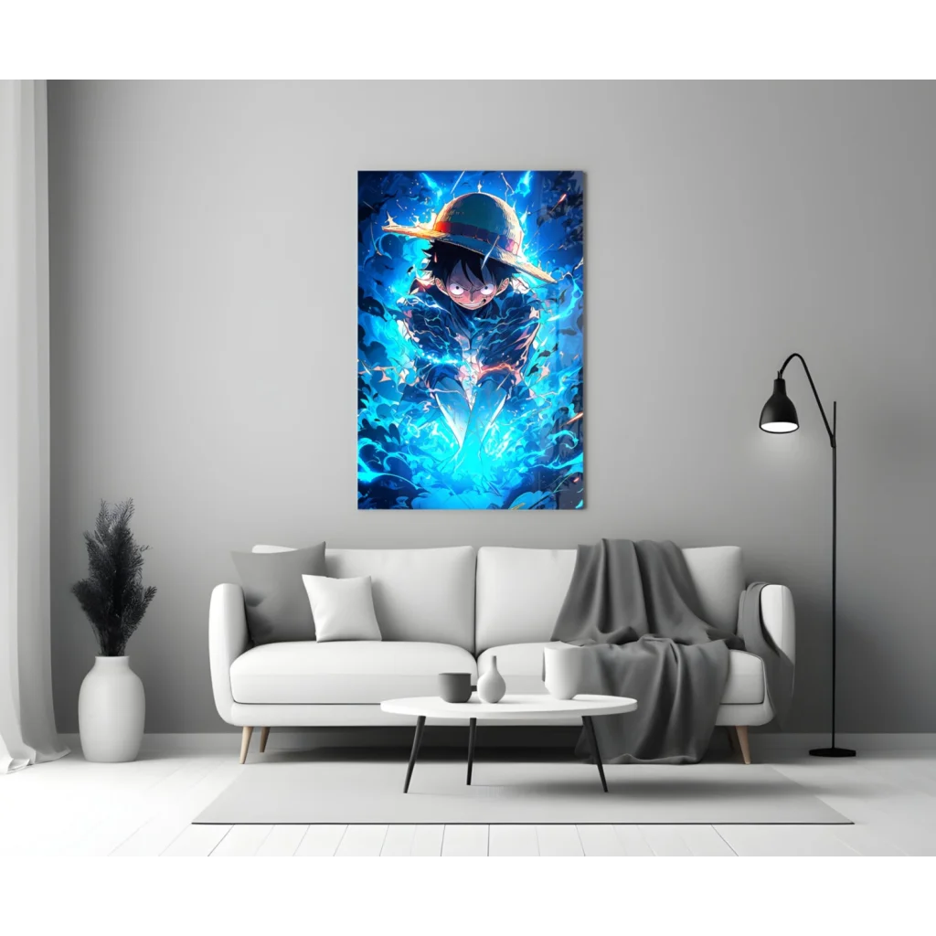 Luffy Electric Energy One Piece Glass Wall Art Canvas | Modern Wall Art Decor | vintageantiquesgifts.com