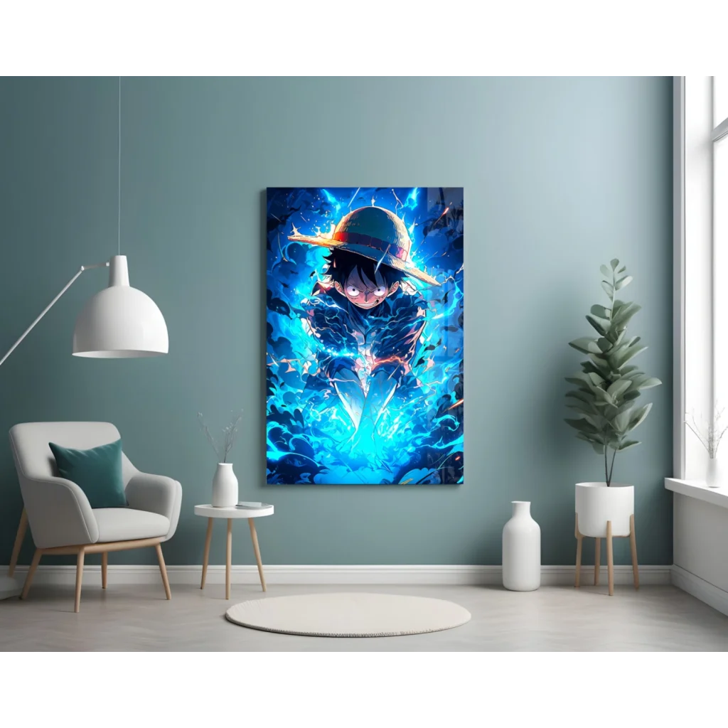 Luffy Electric Energy One Piece Glass Wall Art Canvas | Contemporary Home Wall Art | vintageantiquesgifts.com
