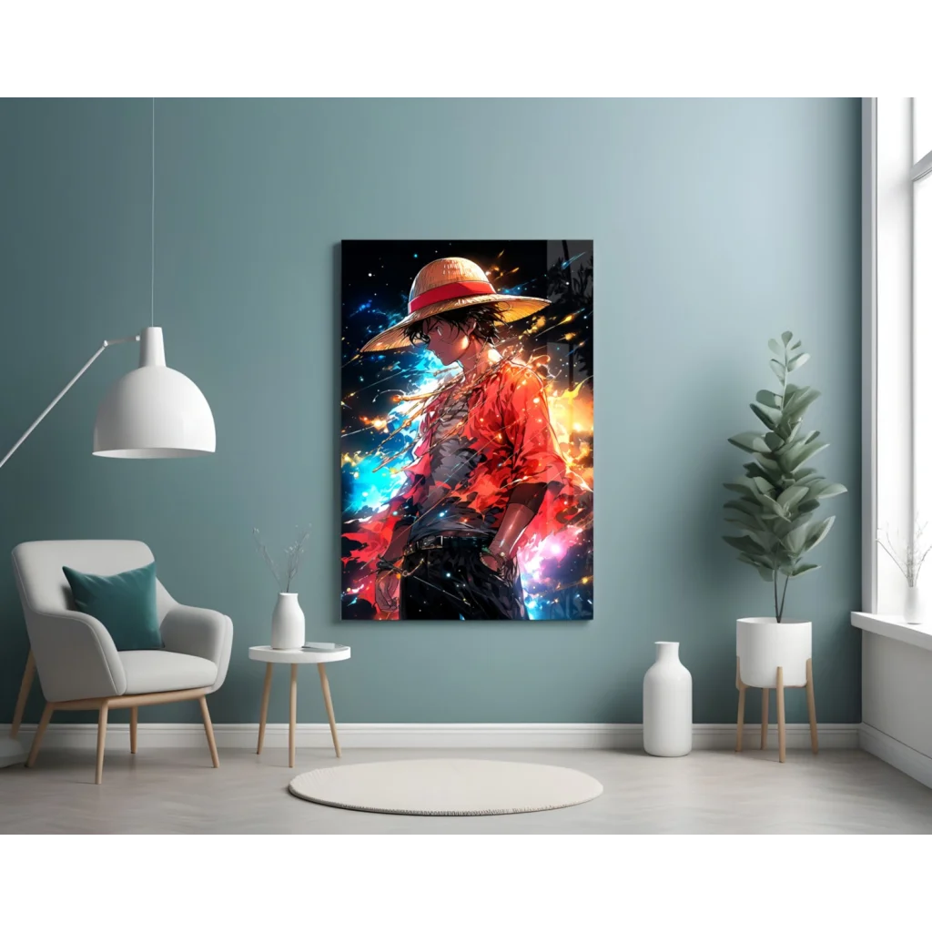 Epic Anime Warrior Canvas Wall Art with Cosmic Energy Flames | Contemporary Home Wall Art | vintageantiquesgifts.com
