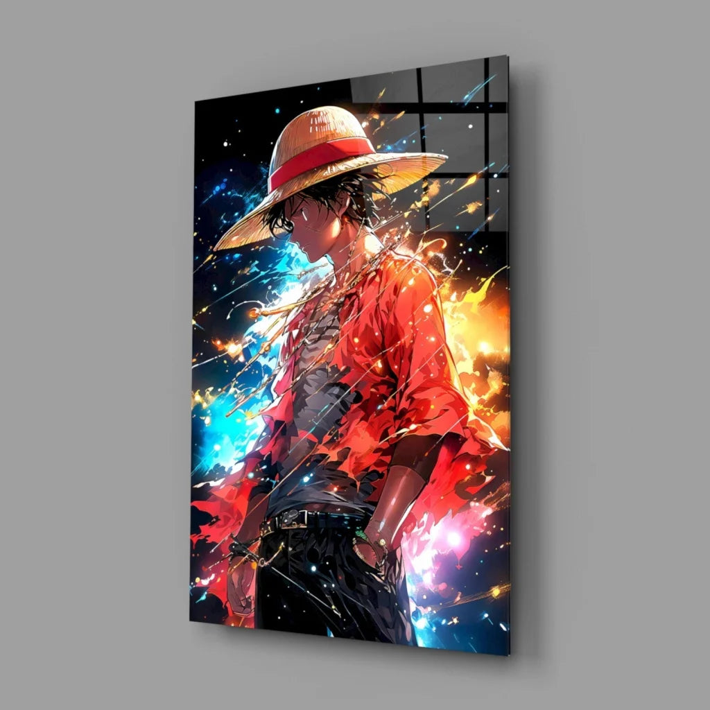 Epic Anime Warrior Canvas Wall Art with Cosmic Energy Flames | Glass Wall Art Print | vintageantiquesgifts.com