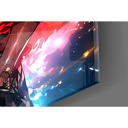 Epic Anime Warrior canvas wall art with cosmic fiery energy battle