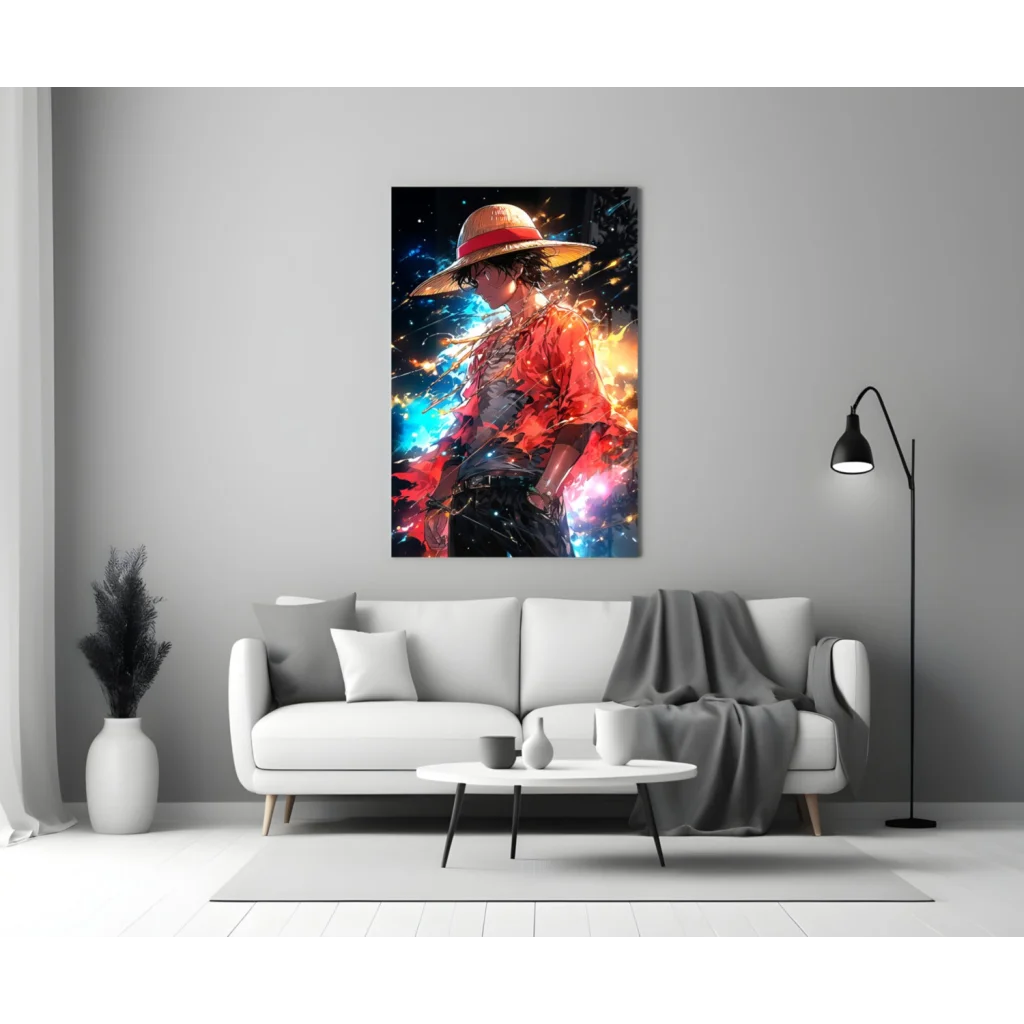 Epic Anime Warrior Canvas Wall Art with Cosmic Energy Flames | Modern Wall Art Decor | vintageantiquesgifts.com