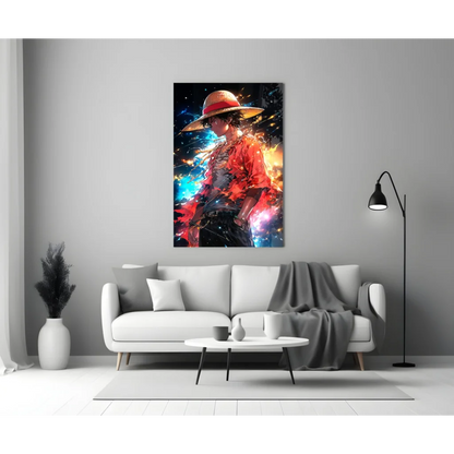 Epic Anime Warrior Canvas Wall Art with Cosmic Energy Flames | Modern Wall Art Decor | vintageantiquesgifts.com