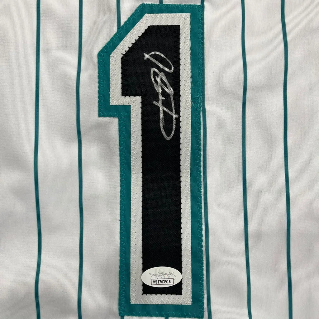 Luis Castillo autographed Florida Marlins custom jersey with pinstripes and JSA sticker