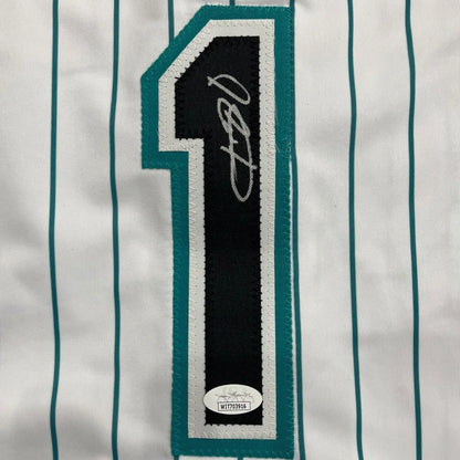 Luis Castillo autographed Florida Marlins custom jersey with pinstripes and JSA sticker