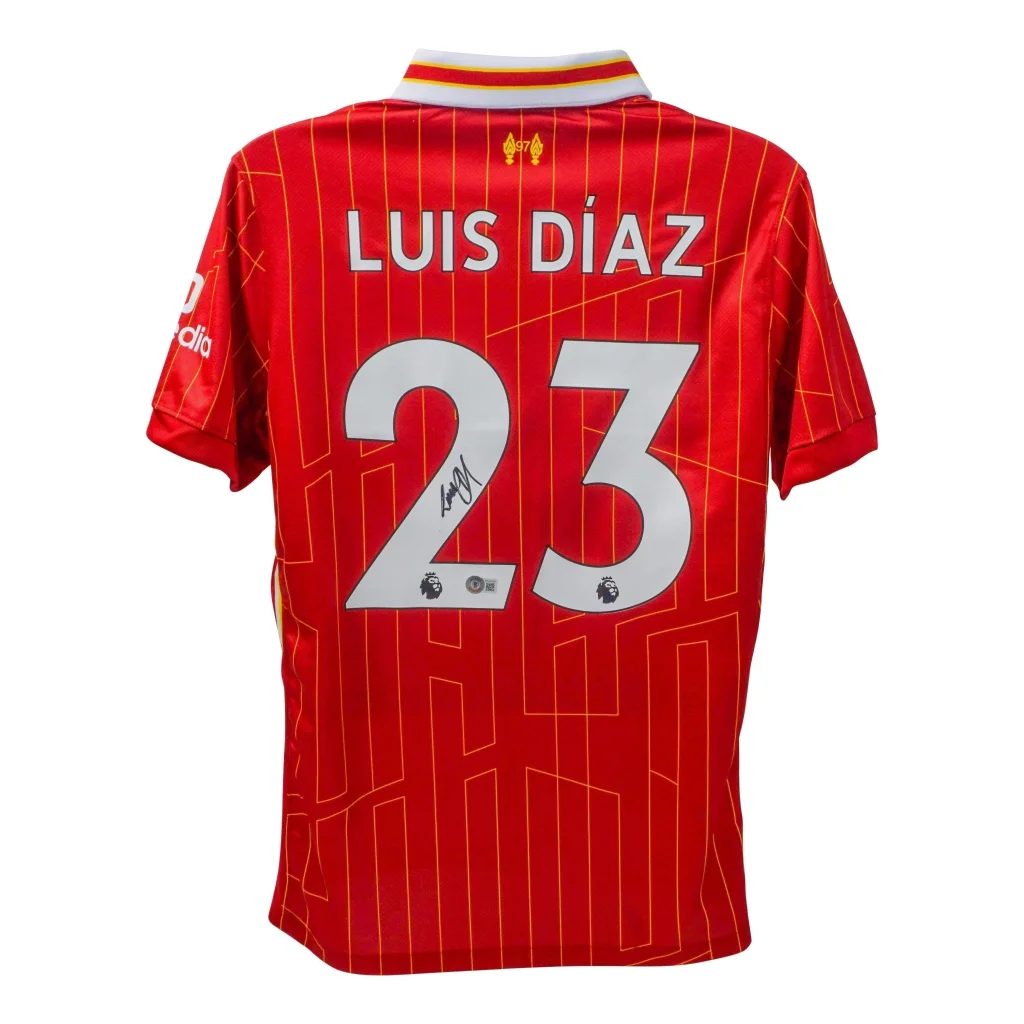 Back of Luis Diaz signed Liverpool authentic jersey with Beckett hologram