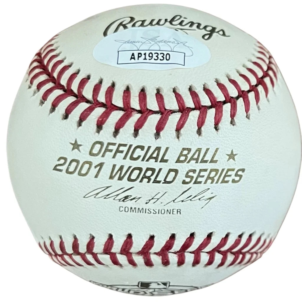 Luis Gonzalez autographed 2001 World Series baseball with red stitching