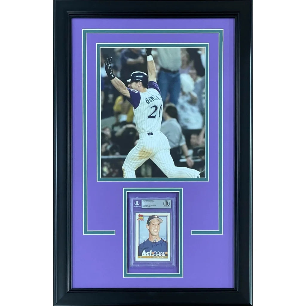 Luis Gonzalez autographed rookie card deluxe framed with Arizona Diamondbacks photo