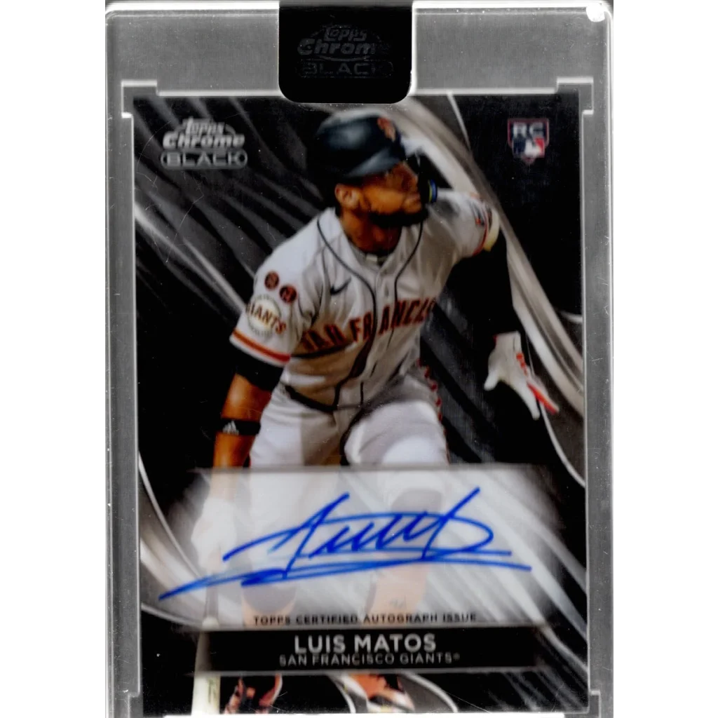Autographed Luis Matos Topps Chrome Black baseball card with authentication