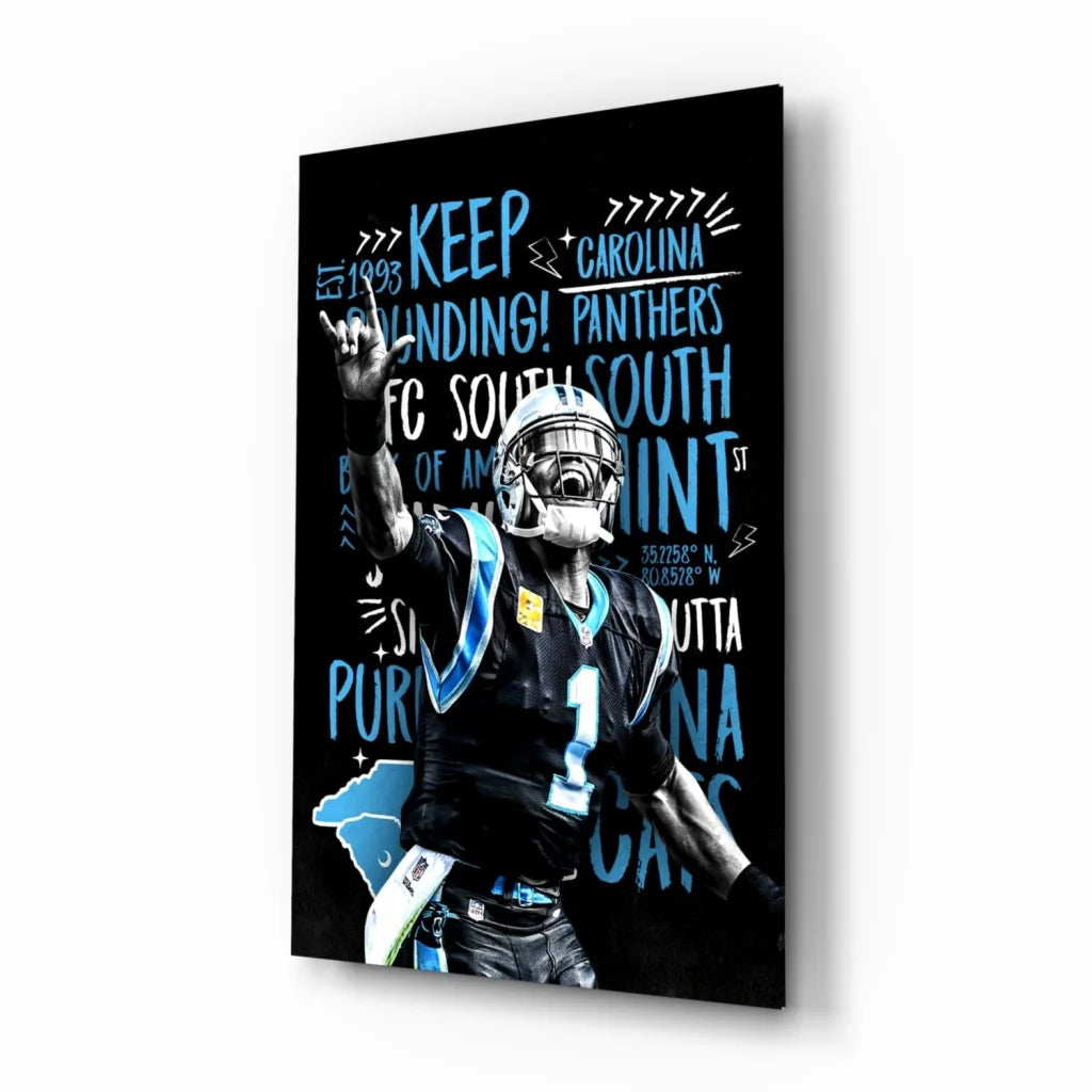 Carolina Panthers Bold Typography Glass Wall Art Poster | Insigneart USA | vintageantiquesgifts.com