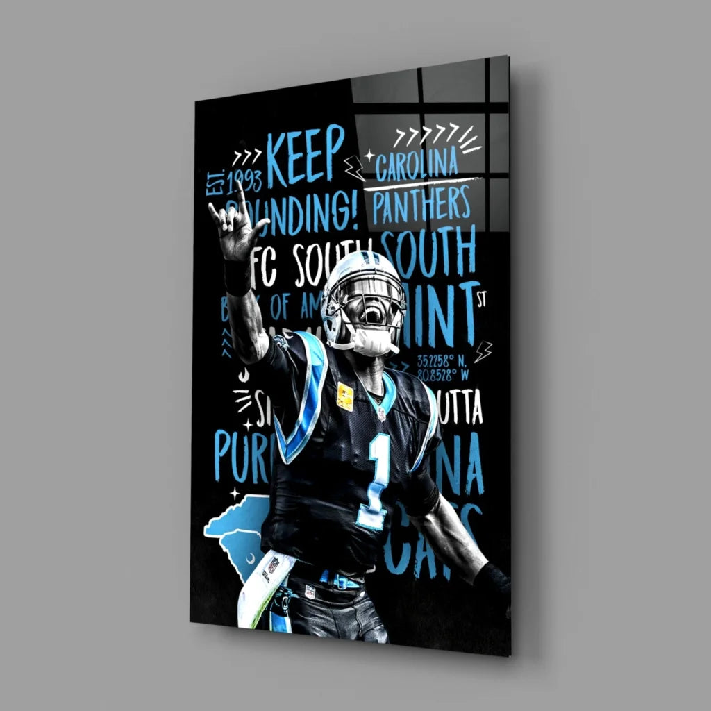 Carolina Panthers Bold Typography Glass Wall Art Poster | Glass Wall Art Print | vintageantiquesgifts.com