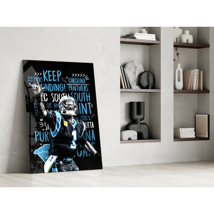 Carolina Panthers glass wall art poster with bold typography